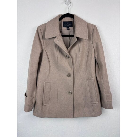 London Fog women's medium camel tan wool blend button front collared winter coat - Picture 1 of 8